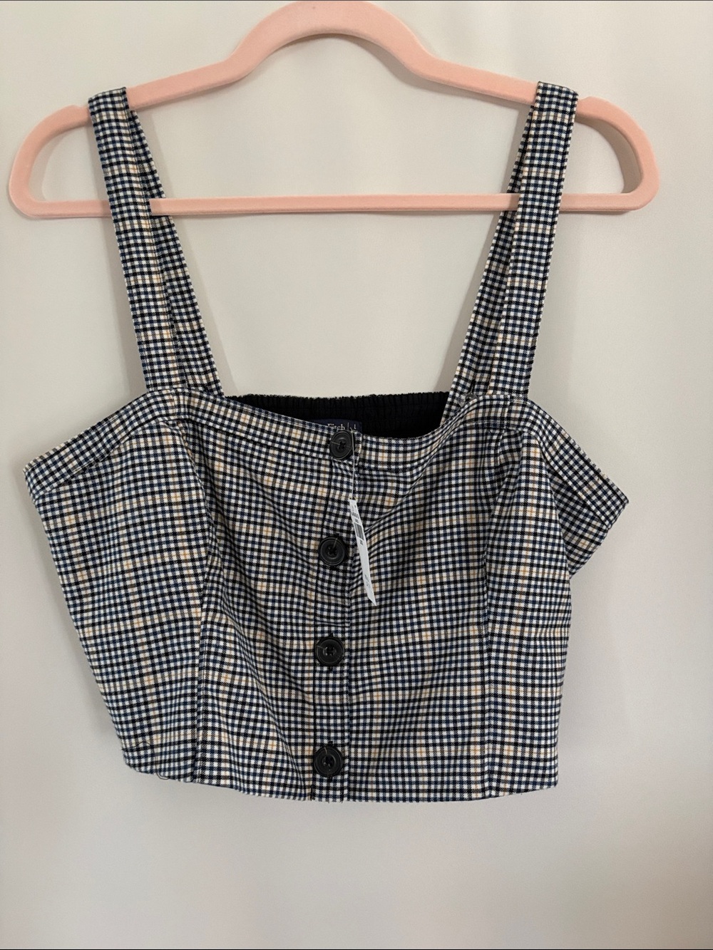 Plaid Button-Front Crop Tank Top - Black & Cream A&F